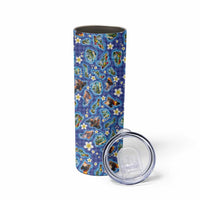 Hawaiian Island Shapes-Iconic Landscape Skinny Tumbler with Plumeria and Palaka Blue Color