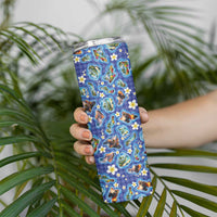 Hawaiian Island Shapes-Iconic Landscape Skinny Tumbler with Plumeria and Palaka Blue Color
