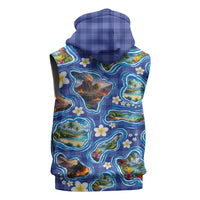 Hawaiian Island Shapes-Iconic Landscape Sleeveless Hoodie with Plumeria and Palaka Blue Color