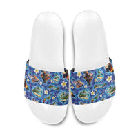 Hawaiian Island Shapes-Iconic Landscape Slide Sandals with Plumeria and Palaka Blue Color