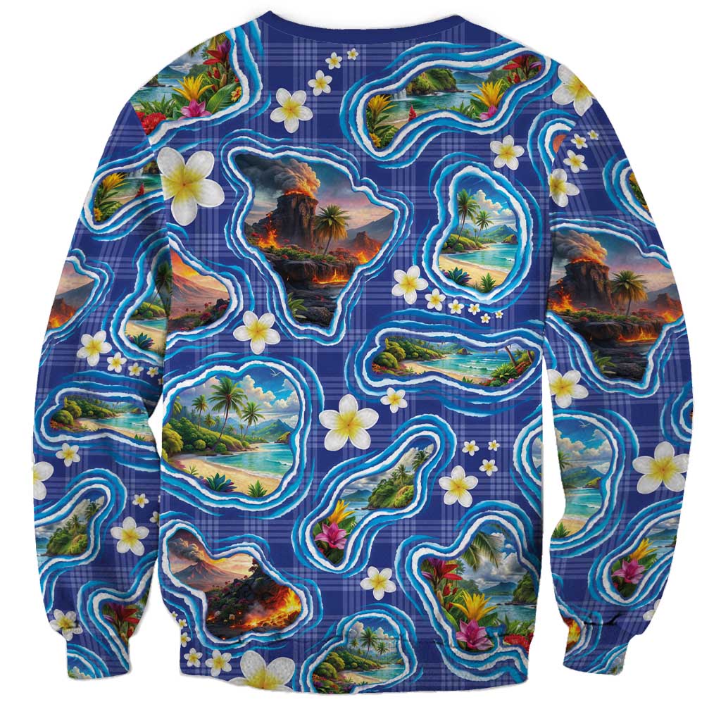 Hawaiian Island Shapes-Iconic Landscape Sweatshirt with Plumeria and Palaka Blue Color LT03 - Polynesian Pride