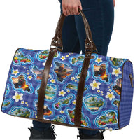 Hawaiian Island Shapes-Iconic Landscape Travel Bag with Plumeria and Palaka Blue Color