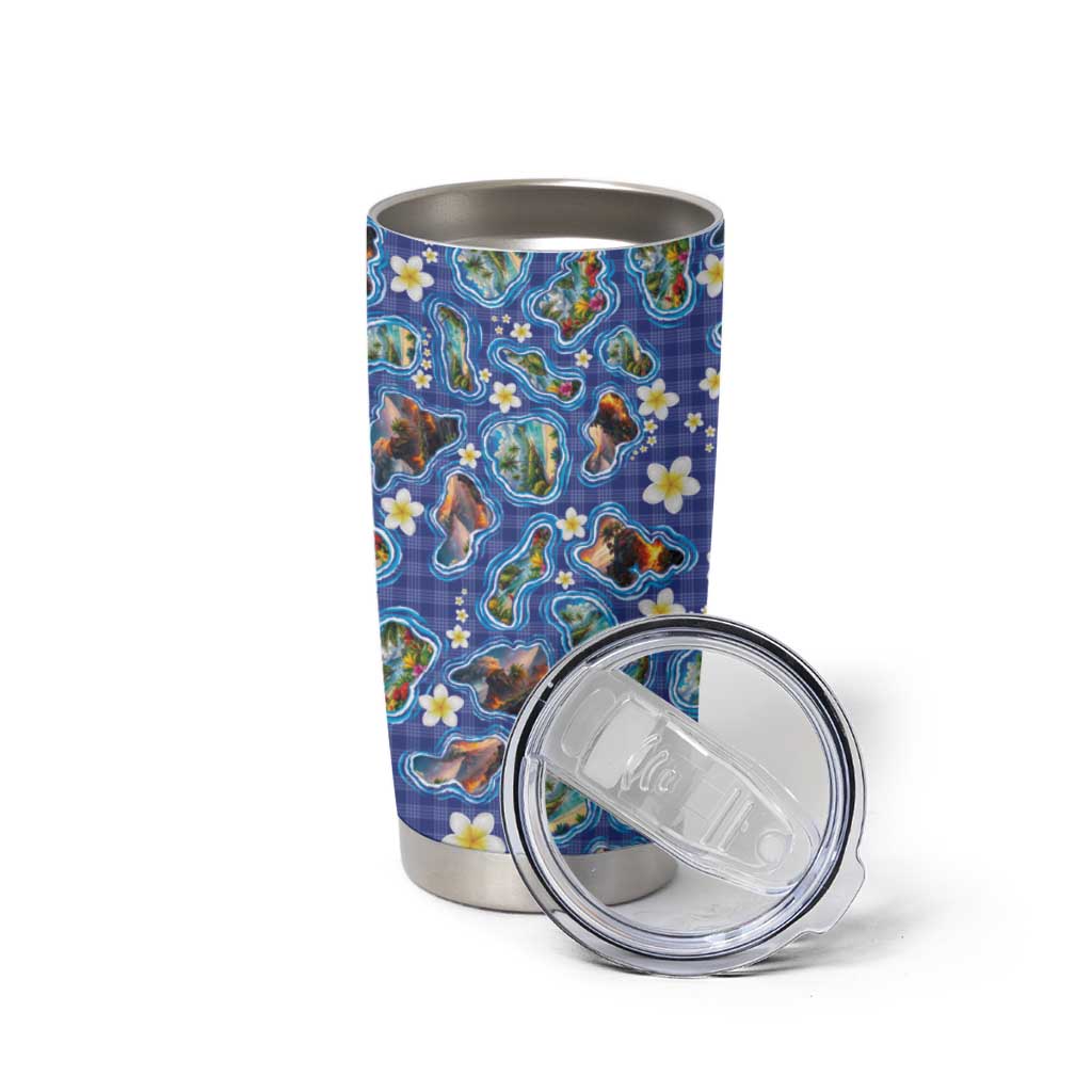 Hawaiian Island Shapes-Iconic Landscape Tumbler Cup with Plumeria and Palaka Blue Color