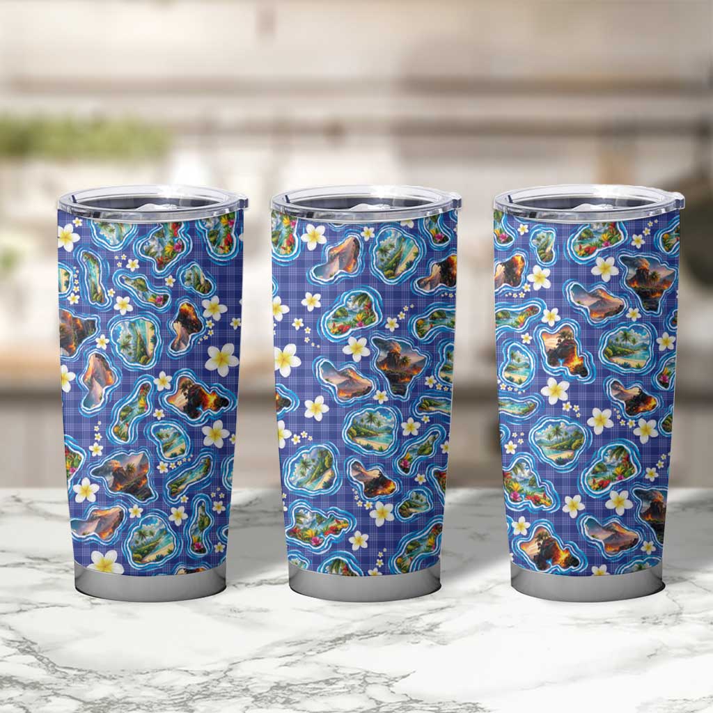 Hawaiian Island Shapes-Iconic Landscape Tumbler Cup with Plumeria and Palaka Blue Color