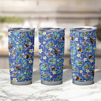 Hawaiian Island Shapes-Iconic Landscape Tumbler Cup with Plumeria and Palaka Blue Color