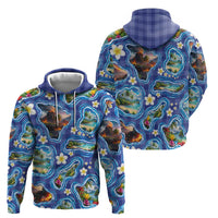 Hawaiian Island Shapes-Iconic Landscape Zip Hoodie with Plumeria and Palaka Blue Color