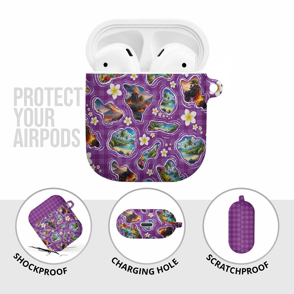 Hawaiian Island Shapes-Iconic Landscape AirPods Case with Plumeria and Palaka Purple Color
