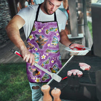 Hawaiian Island Shapes-Iconic Landscape Apron with Plumeria and Palaka Purple Color