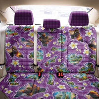 Hawaiian Island Shapes-Iconic Landscape Back Car Seat Cover with Plumeria and Palaka Purple Color