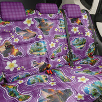 Hawaiian Island Shapes-Iconic Landscape Back Car Seat Cover with Plumeria and Palaka Purple Color