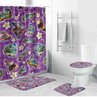 Hawaiian Island Shapes-Iconic Landscape Bathroom Set with Plumeria and Palaka Purple Color