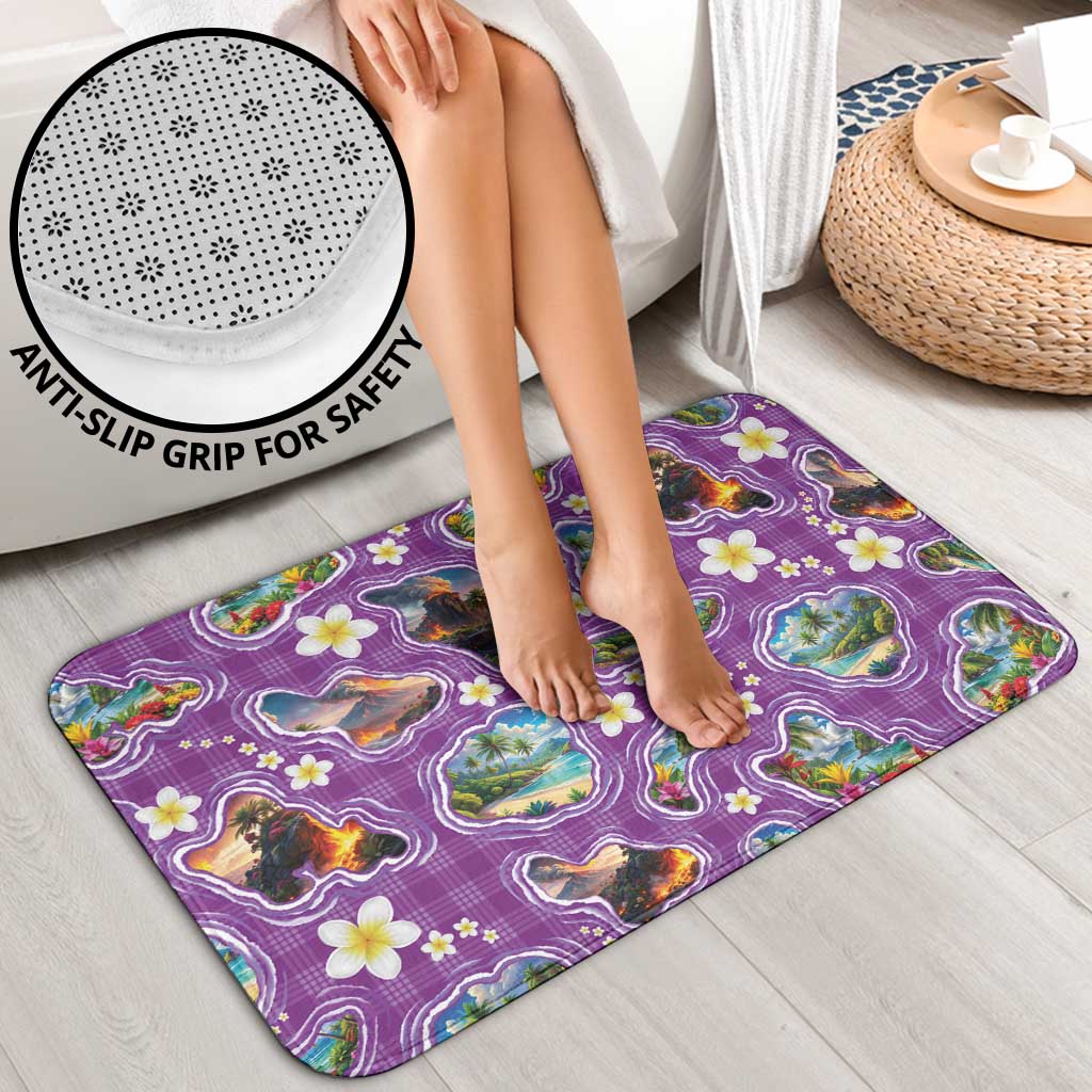 Hawaiian Island Shapes-Iconic Landscape Bathroom Set with Plumeria and Palaka Purple Color