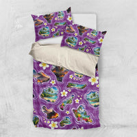 Hawaiian Island Shapes-Iconic Landscape Bedding Set with Plumeria and Palaka Purple Color