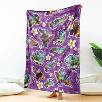 Hawaiian Island Shapes-Iconic Landscape Blanket with Plumeria and Palaka Purple Color