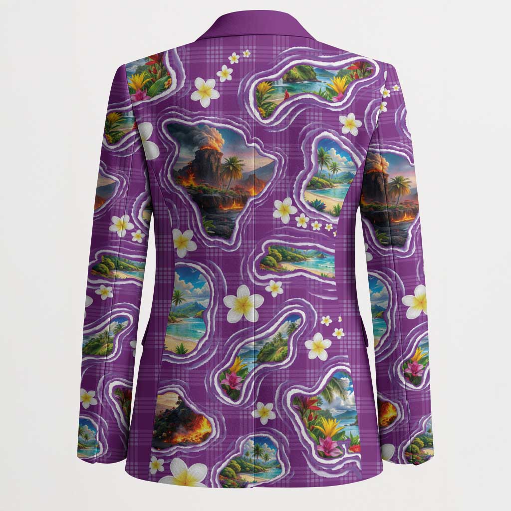 Hawaiian Island Shapes-Iconic Landscape Blazer with Plumeria and Palaka Purple Color
