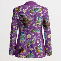 Hawaiian Island Shapes-Iconic Landscape Blazer with Plumeria and Palaka Purple Color