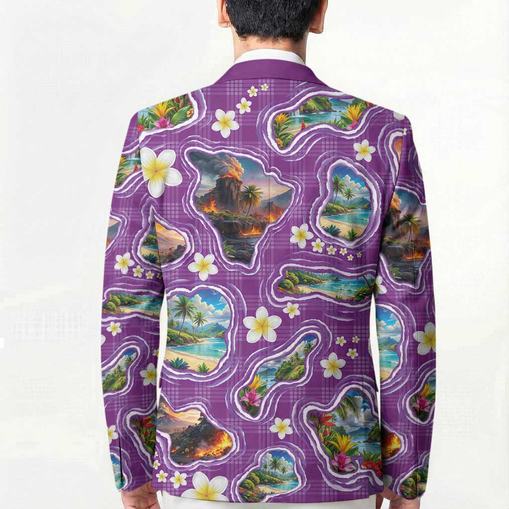Hawaiian Island Shapes-Iconic Landscape Blazer with Plumeria and Palaka Purple Color