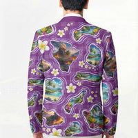 Hawaiian Island Shapes-Iconic Landscape Blazer with Plumeria and Palaka Purple Color