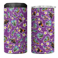 Hawaiian Island Shapes-Iconic Landscape 4 in 1 Can Cooler Tumbler with Plumeria and Palaka Purple Color