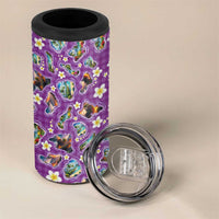 Hawaiian Island Shapes-Iconic Landscape 4 in 1 Can Cooler Tumbler with Plumeria and Palaka Purple Color