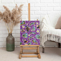 Hawaiian Island Shapes-Iconic Landscape Canvas Wall Art with Plumeria and Palaka Purple Color