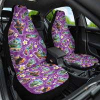 Hawaiian Island Shapes-Iconic Landscape Car Seat Cover with Plumeria and Palaka Purple Color
