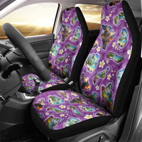 Hawaiian Island Shapes-Iconic Landscape Car Seat Cover with Plumeria and Palaka Purple Color
