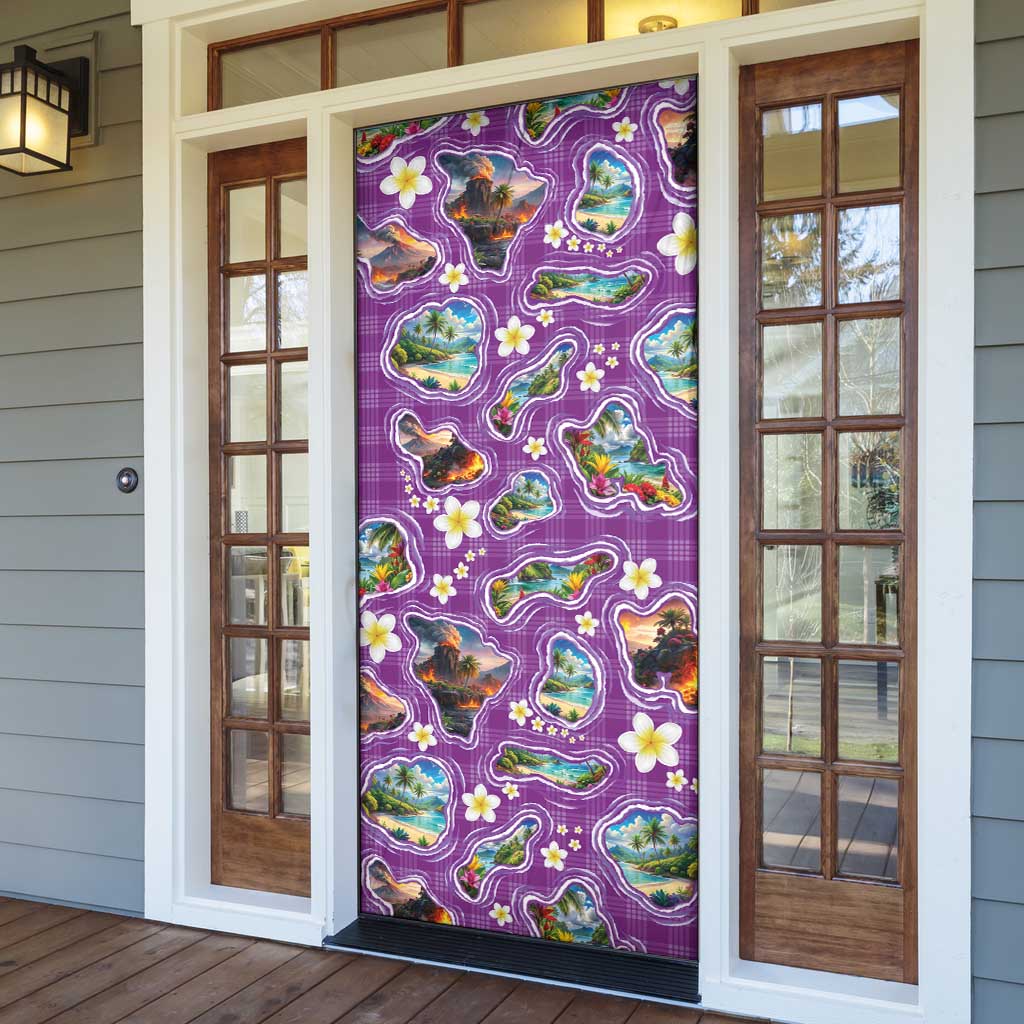 Hawaiian Island Shapes-Iconic Landscape Door Cover with Plumeria and Palaka Purple Color