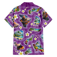 Hawaiian Island Shapes-Iconic Landscape Family Matching Long Sleeve Bodycon Dress and Hawaiian Shirt with Plumeria and Palaka Purple Color