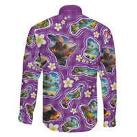 Hawaiian Island Shapes-Iconic Landscape Family Matching Mermaid Dress and Hawaiian Shirt with Plumeria and Palaka Purple Color