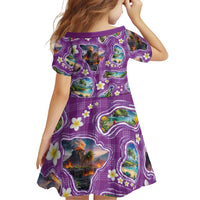 Hawaiian Island Shapes-Iconic Landscape Family Matching Off Shoulder Maxi Dress and Hawaiian Shirt with Plumeria and Palaka Purple Color