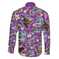 Hawaiian Island Shapes-Iconic Landscape Family Matching Puletasi and Hawaiian Shirt with Plumeria and Palaka Purple Color