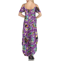 Hawaiian Island Shapes-Iconic Landscape Family Matching Summer Maxi Dress and Hawaiian Shirt with Plumeria and Palaka Purple Color
