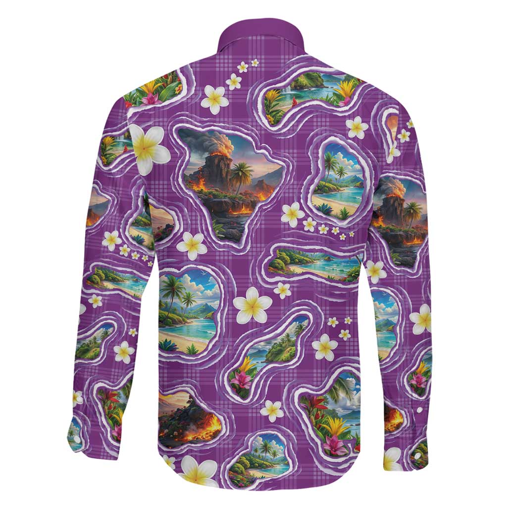 Hawaiian Island Shapes-Iconic Landscape Family Matching Tank Maxi Dress and Hawaiian Shirt with Plumeria and Palaka Purple Color