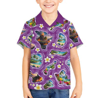 Hawaiian Island Shapes-Iconic Landscape Family Matching Tank Maxi Dress and Hawaiian Shirt with Plumeria and Palaka Purple Color