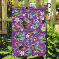 Hawaiian Island Shapes-Iconic Landscape Garden Flag with Plumeria and Palaka Purple Color
