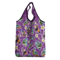Hawaiian Island Shapes-Iconic Landscape Grocery Bag with Plumeria and Palaka Purple Color