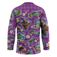 Hawaiian Island Shapes-Iconic Landscape Hockey Jersey with Plumeria and Palaka Purple Color