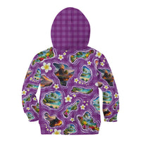 Hawaiian Island Shapes-Iconic Landscape Kid Hoodie with Plumeria and Palaka Purple Color LT03 - Polynesian Pride