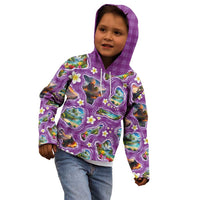 Hawaiian Island Shapes-Iconic Landscape Kid Hoodie with Plumeria and Palaka Purple Color LT03 - Polynesian Pride