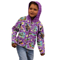 Hawaiian Island Shapes-Iconic Landscape Kid Hoodie with Plumeria and Palaka Purple Color LT03 - Polynesian Pride