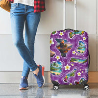 Hawaiian Island Shapes-Iconic Landscape Luggage Cover with Plumeria and Palaka Purple Color