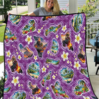 Hawaiian Island Shapes-Iconic Landscape Quilt with Plumeria and Palaka Purple Color