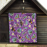 Hawaiian Island Shapes-Iconic Landscape Quilt with Plumeria and Palaka Purple Color