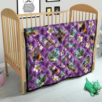 Hawaiian Island Shapes-Iconic Landscape Quilt with Plumeria and Palaka Purple Color