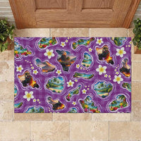 Hawaiian Island Shapes-Iconic Landscape Rubber Doormat with Plumeria and Palaka Purple Color