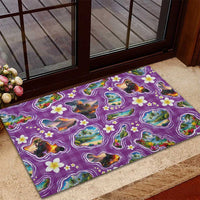 Hawaiian Island Shapes-Iconic Landscape Rubber Doormat with Plumeria and Palaka Purple Color