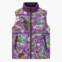 Hawaiian Island Shapes-Iconic Landscape Sleeveless Puffer Jacket with Plumeria and Palaka Purple Color