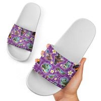Hawaiian Island Shapes-Iconic Landscape Slide Sandals with Plumeria and Palaka Purple Color