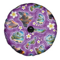Hawaiian Island Shapes-Iconic Landscape Spare Tire Cover with Plumeria and Palaka Purple Color